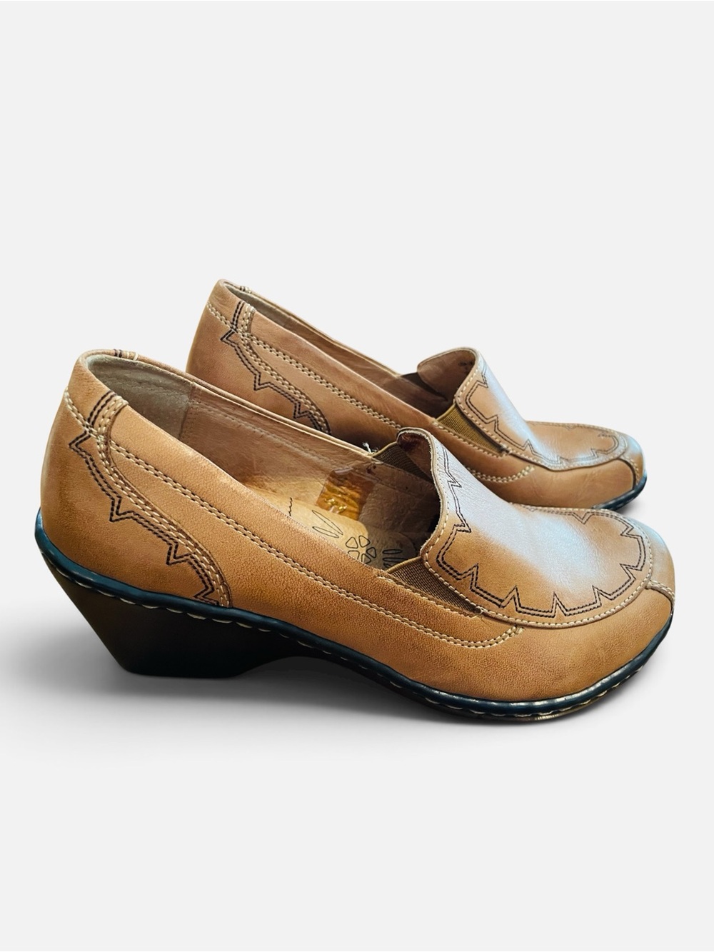 Hush Puppies Tan Leather Slip-On Wedge Mules